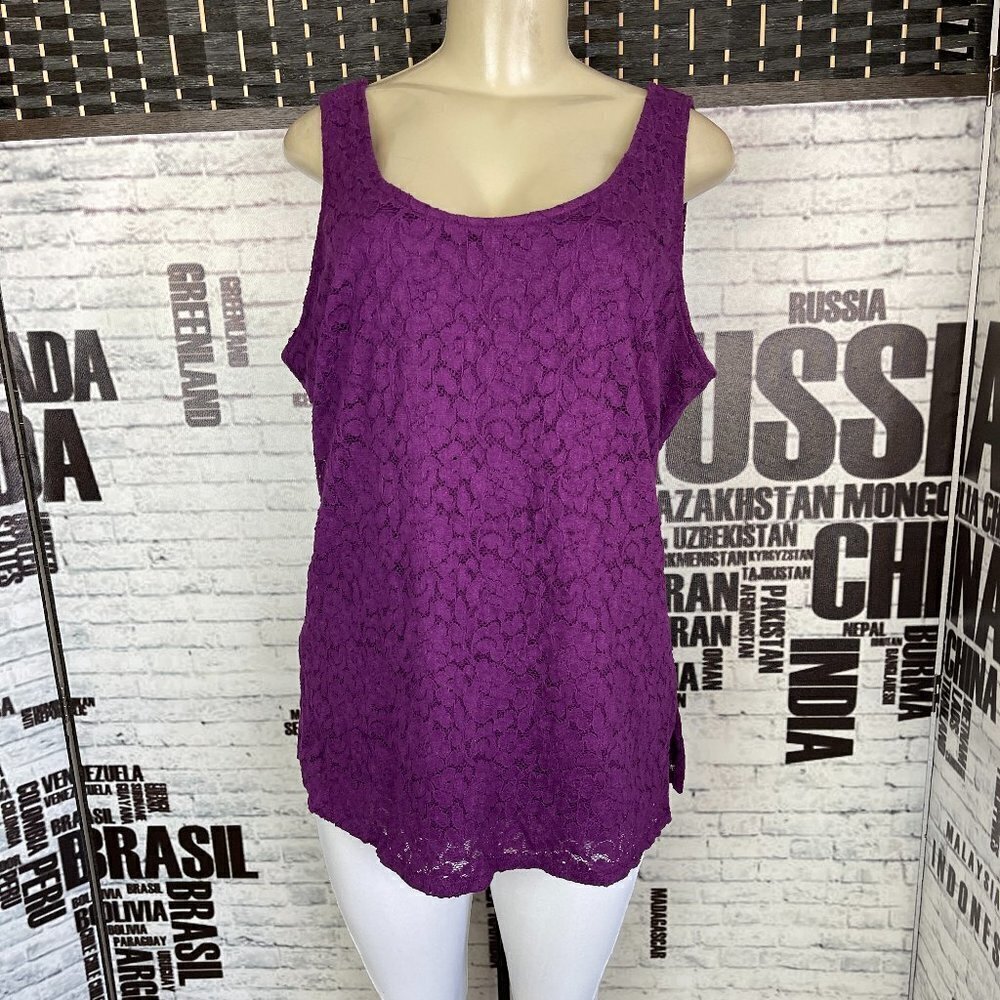 Lane Bryant XL Purple Floral Lace Lined Scoop Neck Tank Top